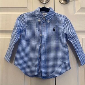 Ralph Lauren Blue and White Gingham Button Down 12 mos